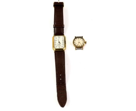 E Gubelin Lucerne, Gentleman's gold  wristwatch in rectangular stepped case, the signed dial with Arabic numerals, railway mi