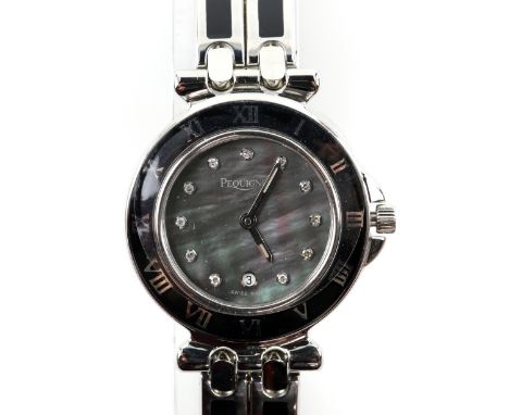 E P Pequinet Ladies  watch, the  signed mother of pearl dial with diamond  hour markers , the  smooth bezel with Roman numera