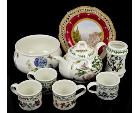 A quantity of Portmeirion botanical pattern dinner wares including teapot, butter dish bowls, storage jars etc and a 19th cen