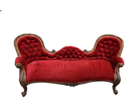 Victorian rosewood serpentine framed sofa with carved show frame,.     