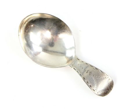 Georgian silver brightcut stem caddy spoon, London 1803.     