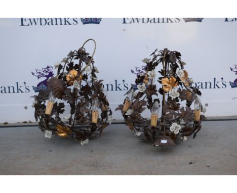 Pair of modern five light chandeliers with foliate and floral decoration,.     overall condition good no major faults found, 