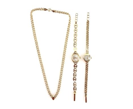 Group of items, Rotary gold ladies watch on bracelet strap, boxed, similar gold Accurist  watch, a gold rope twist chain, two