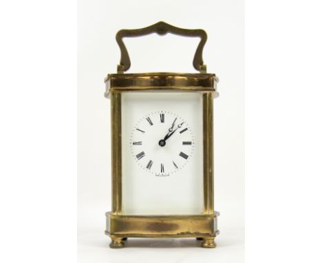 Brass and four glass carriage clock with lever movement, 16.5cm high, .     