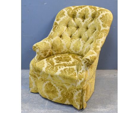 19th Century button back arm chair on turned legs.     