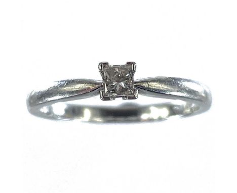 A contemporary platinum and diamond solitaire ring, the diamond measuring 0.20ct, size P/Q, weight 3.93g.