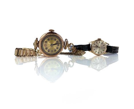 A Roamer 9ct ladies manual wind wristwatch with 15mm dial; together with another 9ct ladies wristwatch (2)The bracelet watch 