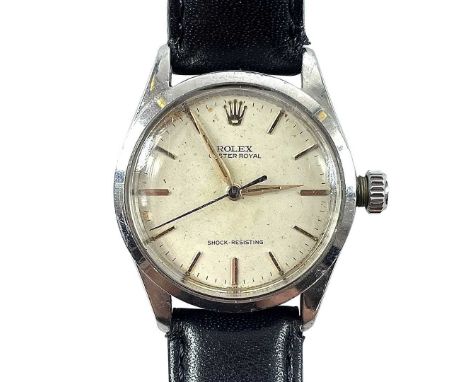 A 1960's Rolex Oyster Royal stainless steel gentlemans manual wind wristwatch, the signed 25mm silvered dial with gilt baton 