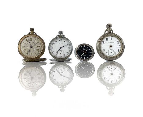 An Omega Dynamic wristwatch for spares or repair, together with three pocket watches.