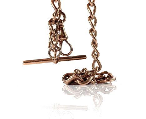 A 9ct rose gold curb link Albert pocket watch chain, weight 43g, length 38.5cm.