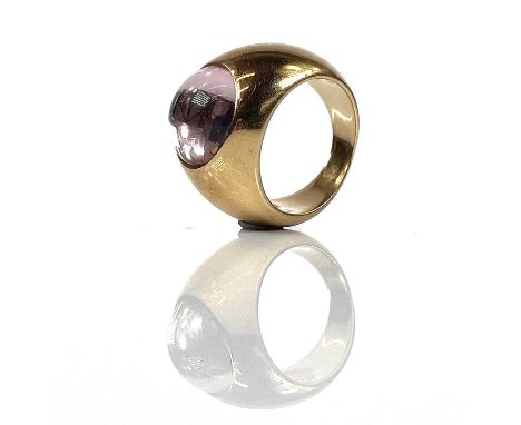 A Lalique silver gilt peach glass set ring, size N/O.