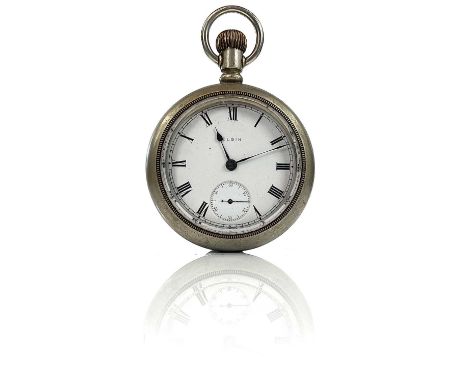 An Elgin crown wind pocket watch with 7 jewel lever movement and in 'silveroid' Keystone watch case, case diameter 60mm.