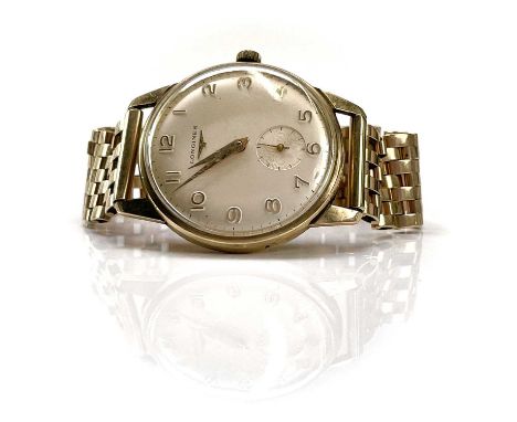 A 1960's Longines 9ct gentleman's manual wind bracelet wristwatch, ref. 370, the 30mm signed silvered dial with gilt Arabic h