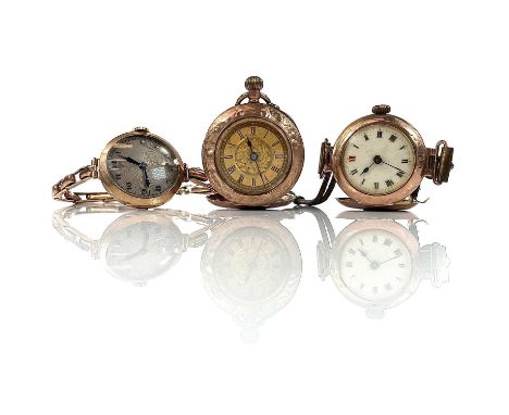 An early 20th century 9ct rose gold ladies manual wind wristwatch with expanding 9ct bracelet, gross weight 16.9g; together w