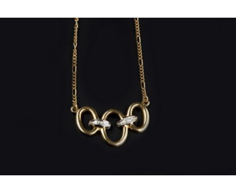 A DIAMOND SET PENDANT NECKLACE, the central panel modelled as a trio of hoops and highlighted with single-cut diamonds, on a 