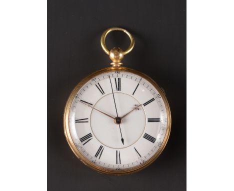 AN 18CT GOLD OPEN FACE POCKET WATCH, the white enamel dial with Roman numerals, centre seconds hand and outer scale 0-60, to 