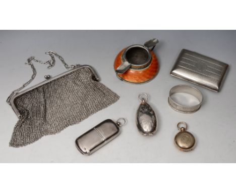 A SILVER SOVEREIGN AND VESTA CASE of plain rectangular form with ring handle, 8cm long overall, 1890 by William Neale; a furt