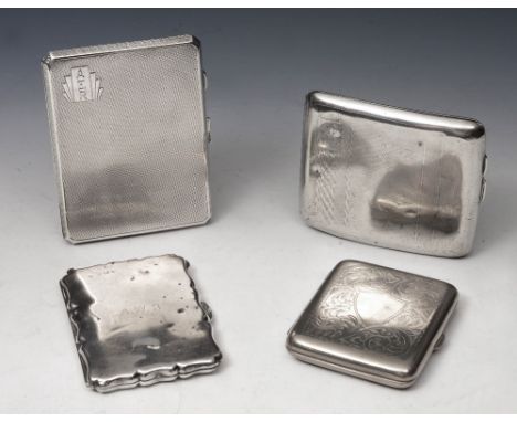 A SILVER ART DECO STYLE CIGARETTE CASE with engine turned decoration, 11cm long, BIrmingham 1933 by Frederick Field; a furthe