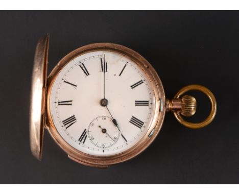 A HUNTER POCKET WATCH, the white enamel dial with Roman numerals and subsidiary seconds dial, to keyless wind movement and ca