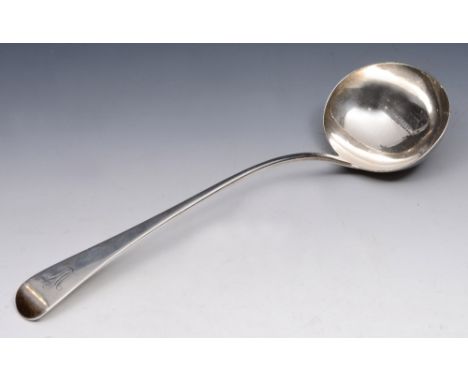 A GEORGE IV OLD ENGLISH PATTERN SOUP LADLE, 32cm long, London 1822 by William Eley & William Fearn, 6.1 troy oz