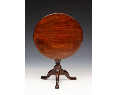 A GEORGIAN STYLE APPRENTICE MINIATURE MAHOGANY TRIPOD TABLE with circular top and baluster column, 27cm high x 18cm diameter