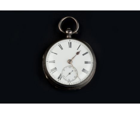 A VICTORIAN SILVER OPEN FACE POCKET WATCH, the white enamel dial with Roman numerals and subsidiary seconds dial, to key wind