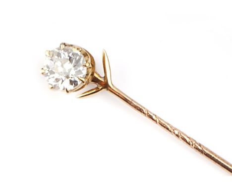 A LATE VICTORIAN DIAMOND SINGLE STONE STICK PIN, the old-cut diamond in eight-claw setting, with detachable screw fitting, ac