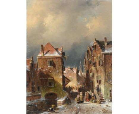 CHARLES HENRI JOSEPH LEICKERT (BELGIAN 1816-1907)A SNOWY DUTCH STREET SCENE Oil on panelSigned (lower right)36.5 x 28cm (14¼ 
