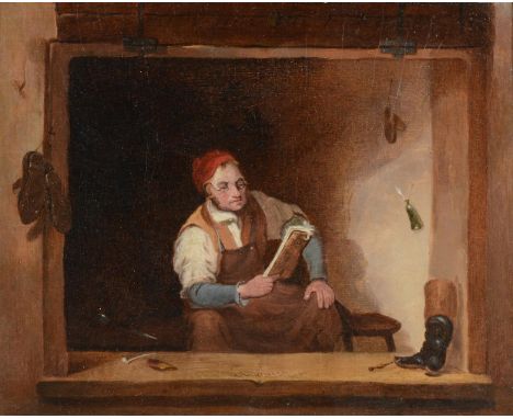 HENRY LIVERSEEGE (BRITISH 1803-1832) THE COBBLER OR THE WEEKLY REGISTEROil on canvasSigned and dated 1830 (lower centre)20.7 