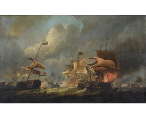 ATTRIBUTED TO THOMAS LUNY (BRITISH 1758-1837)THE BATTLE OF CAMPERDOWNOil on canvas42 x 70cm (16½ x 27½ in.)The Battle of Camp