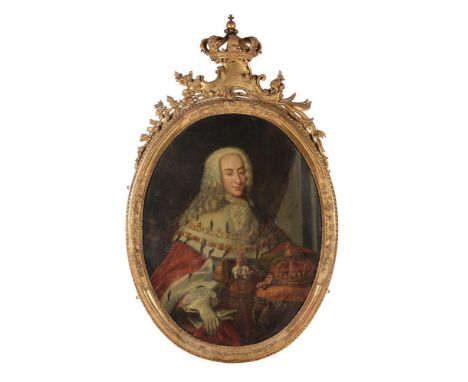 DANISH SCHOOL (18TH CENTURY)PORTRAIT OF KING CHRISTIAN VI OF DENMARK (1699 - 1746) Oil on canvas, oval124 x 96cm (48¾ x 37¾ i