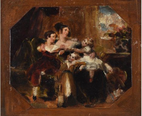 SIR THOMAS LAWRENCE (BRITISH 1769-1830)PORTRAIT OF FRANCES HAWKINS AND HER CHILDRENOil on paper laid on board, octagonal11.7 