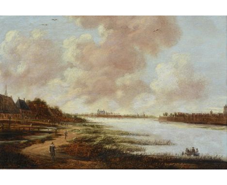 JAN MEERHOUT (DUTCH 1627 - 1677)RIVER LANDSCAPE WITH A VIEW OF LOEVESTEIN CASTLE AND THE TOWN OF GORINCHEMOil on panelSigned 