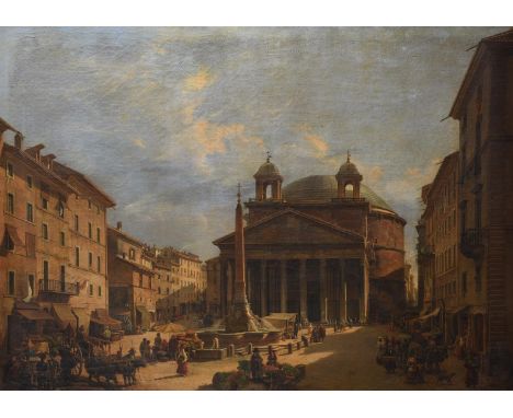 JEAN VICTOR LOUIS FAURE (FRENCH 1786 - 1879)MARKET DAY, THE PANTHEON, ROMEOil on canvasSigned and inscribed Roma (lower right