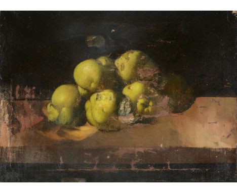 SPANISH SCHOOL (17TH CENTURY) A STILL LIFE OF APPLES ON A SHELFoil on canvas, unframed 40.5 x 55cm (15¾ x 21½ in.)Condition R