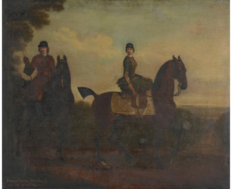 CIRCLE OF JAMES SEYMOUR (BRITISH 1702-1752)PRINCESS AMELIA WITH HER GROOM SPURRIER RIDING IN A LANDSCAPEOil on canvasInscribe