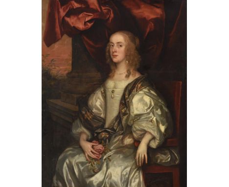 CIRCLE OF SIR PETER LELY (BRITISH 1618-1680)PORTRAIT OF A LADY, THREE-QUARTER-LENGTH, IN A SILVER DRESSOil on canvas125 x 98c