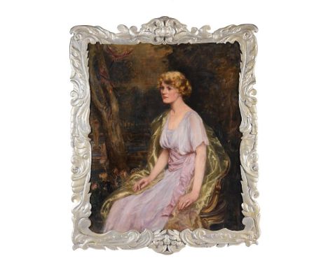 λ FRANK MOSS BENNETT (BRITISH 1874-1952)PORTRAIT OF BESSIE, 7TH VISCOUNTESS GORTOil on canvasSigned and dated1922  (lower rig
