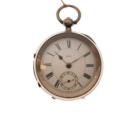 Victorian silver cased key wind pocket watch, the white enamel dial with Roman numerals and subsidiary seconds dial, hallmark