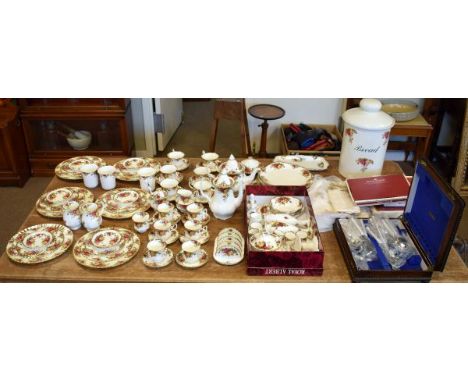 Extensive Royal Albert Old Country Roses pattern, dinner, tea and coffee service, together with matching canteen of cutlery, 