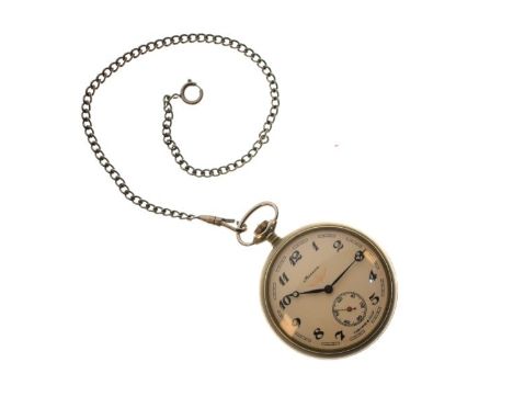 Molnija Russian nickel cased pocket watch, the white enamel dial with Arabic numerals and subsidiary seconds dial, the revers