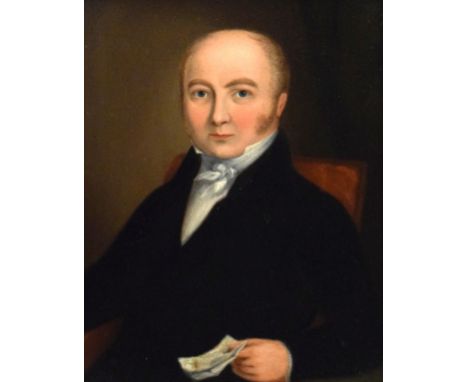 19th Century English School - Oil on board - Portrait of a gentleman, framed   Condition: 
