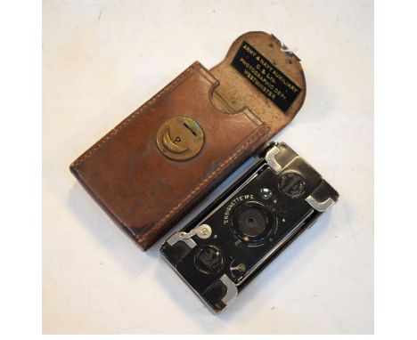 Cameras - Ensignette No.2 camera, the original brown leather case with label for 'Army & Navy Auxiliary. C.S. Ltd. Photograph