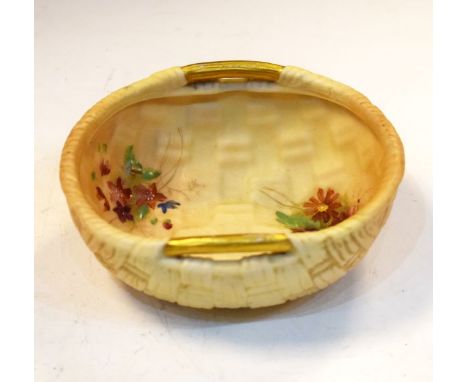 Royal Worcester basket design oval bowl having painted floral decoration on a blush ground   Condition: 