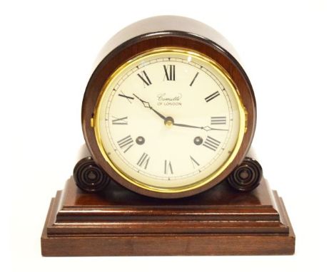 Reproduction mahogany cased mantel clock by Comitti of London, the off-white dial with Roman numerals   Condition: 