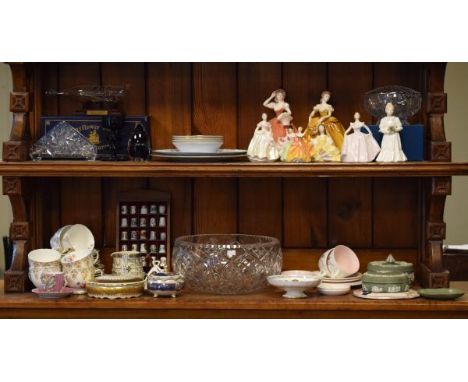 Various ceramics including Coalport figures, floral patterned tea service, Wedgwood jasperware etc   Condition: 