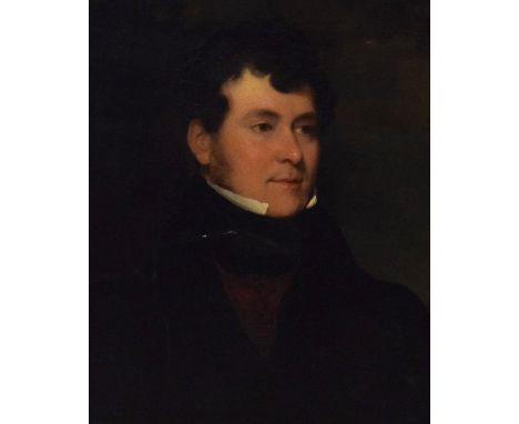 19th Century English School - Oil on panel - Portrait of a young gentleman wearing a black jacket, framed   Condition: 