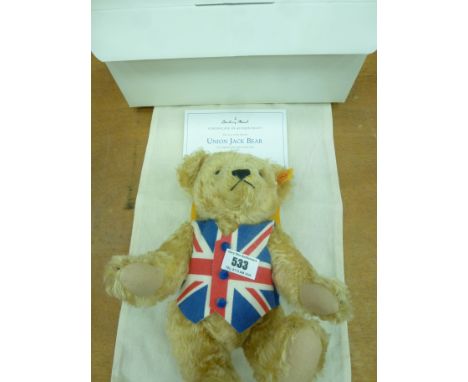 STEIFF UNION JACK BEAR WITH BAG AND BOX