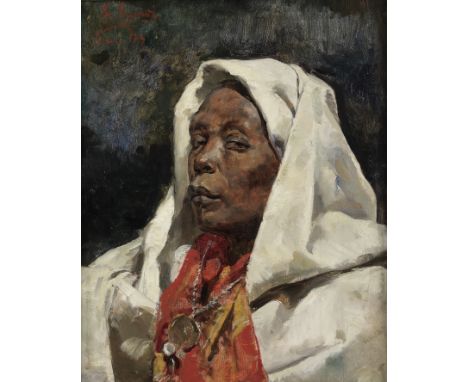 Tomás Muñoz Lucena (Spanish, 1860-1943)Portrait of an Arab lady signed, inscribed and dated 'TS. Muñoz/Roma/85' (upper left)o