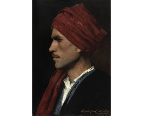 Leopold Carl Müller (German, 1834-1892)Portrait of a man in profile signed 'Leopold Carl Müller' (lower right)oil on panel26.